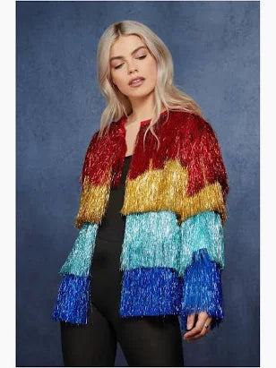 Smiffy Fever Tinsel Festival Jacket, Multi-Coloured Adult Extra Large